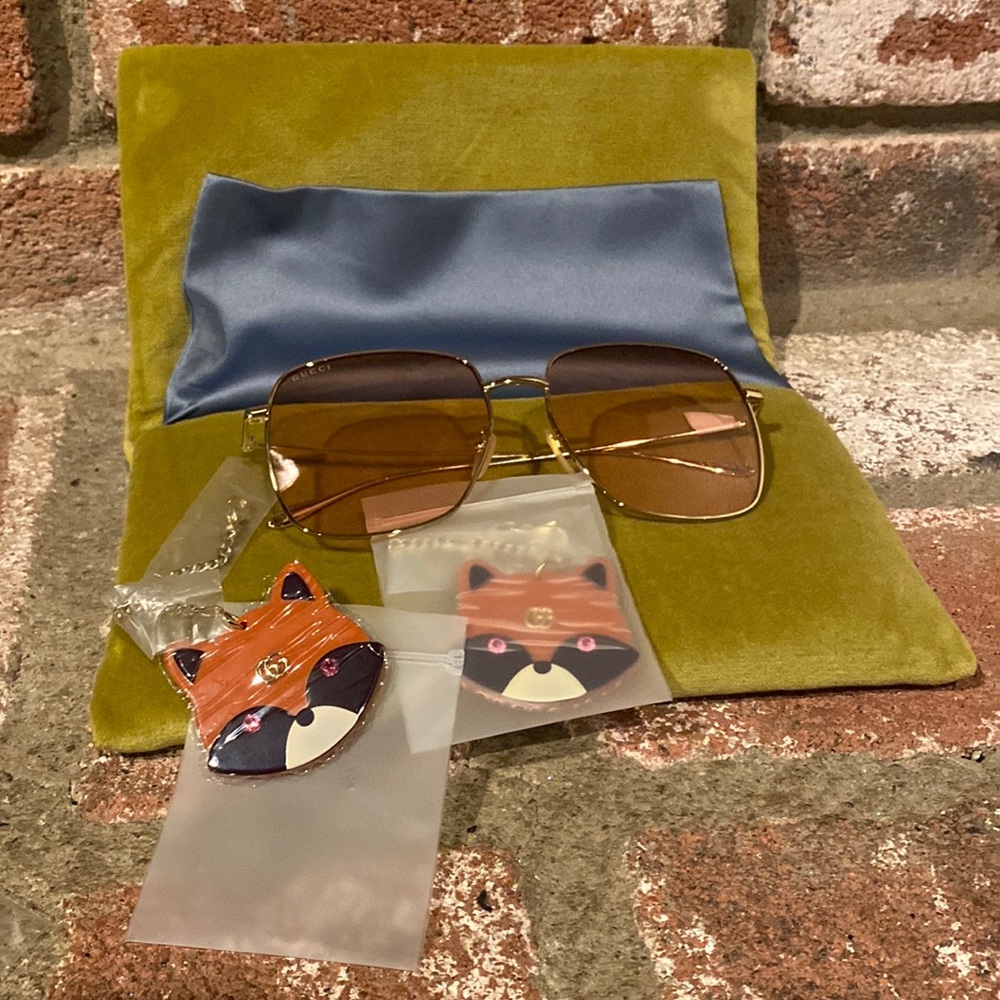 NIC GUCCI Pink Tint Square Sunglasses w/Attachable Raccoon Charms